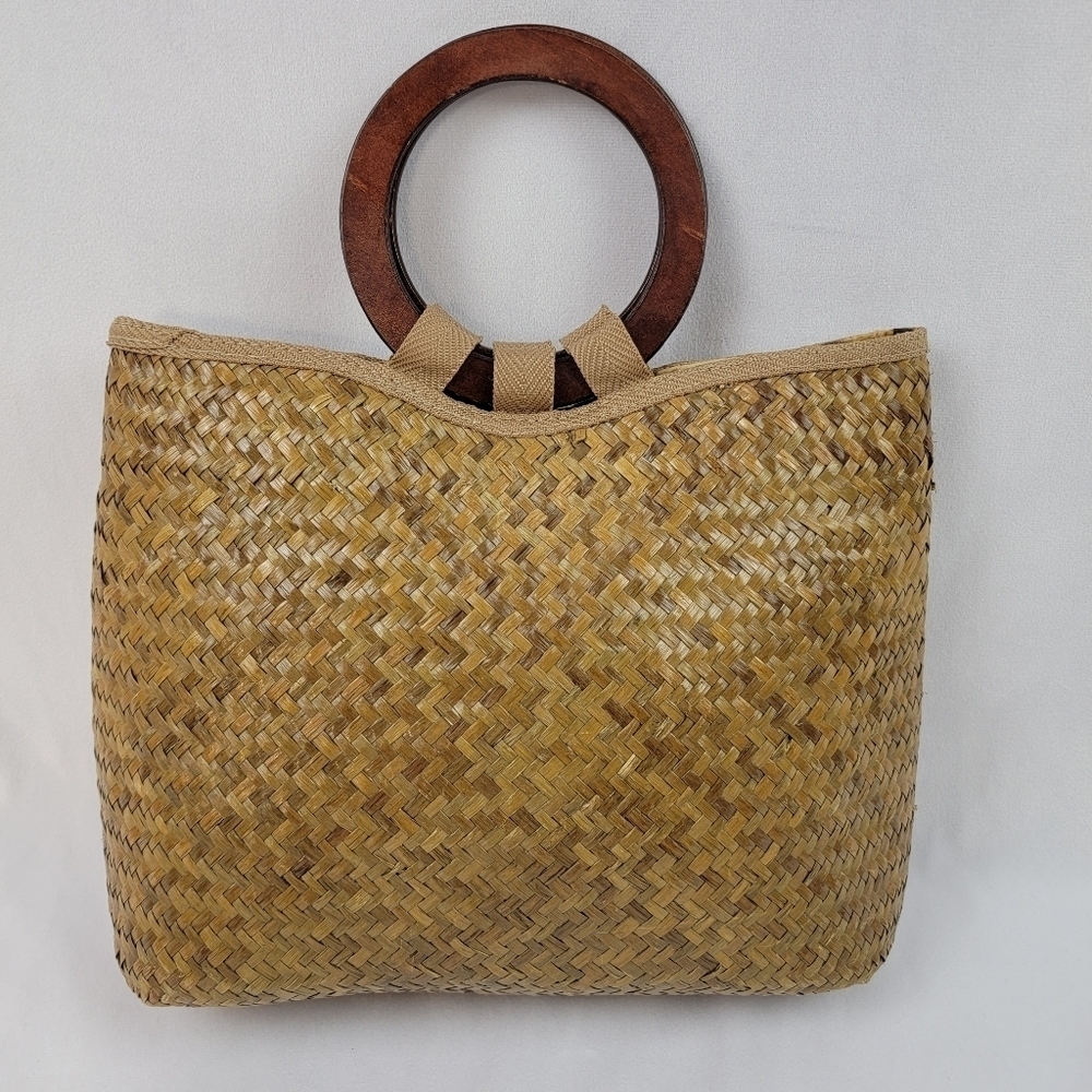 Paul Brent Sun N Sand wicker beaded starfish purse with wooden handles - Picture 5 of 9